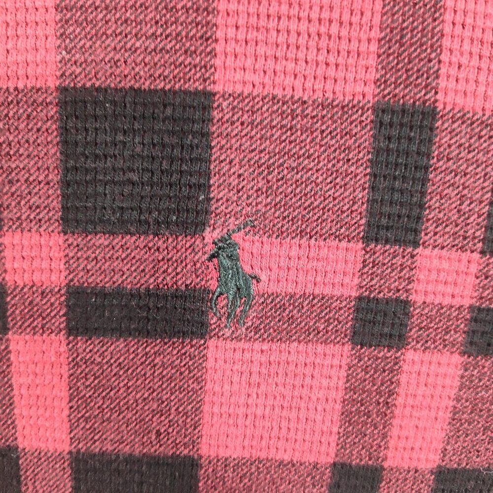 Polo Ralph Lauren Shirt Mens Medium Red Plaid Thermal Long Sleeve Knit Logo - Picture 2 of 9
